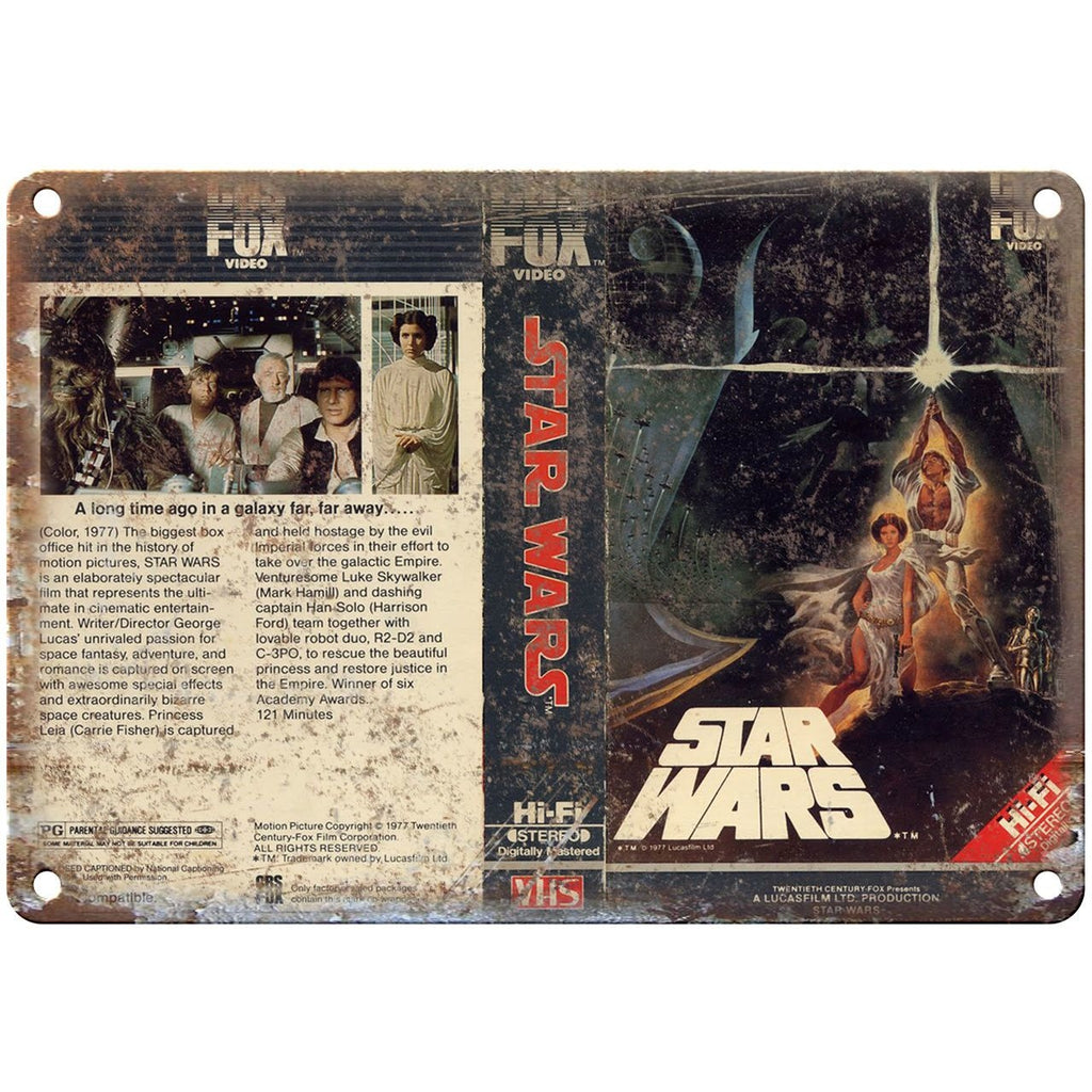 1977 Star Wars Movie Video VHS Cover RARE 10" x 7" Reproduction Metal Sign