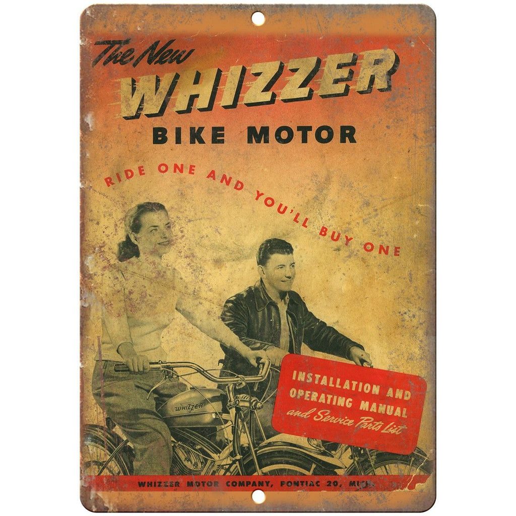 Whizzer Bicycle Motor Manual Cover Art 10" x 7" Reproduction Metal Sign B211