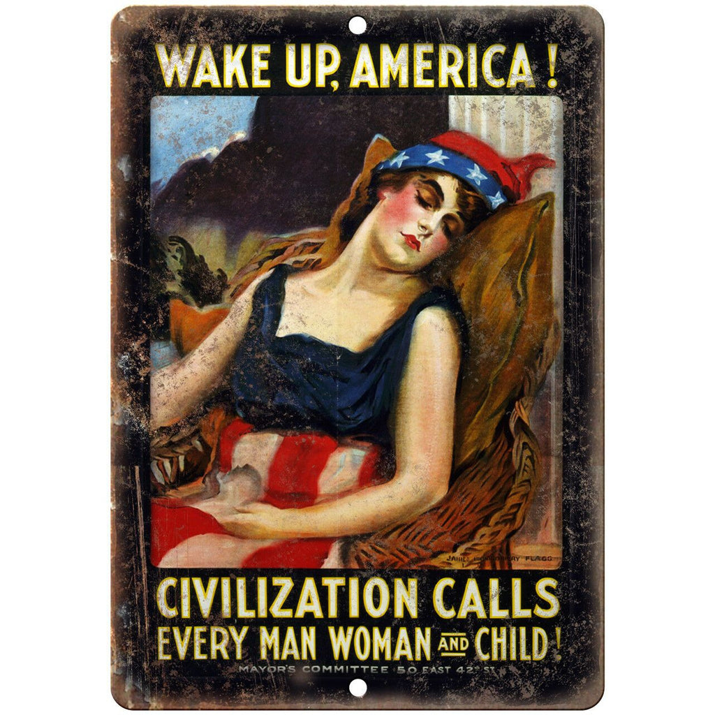 Wake Up America Mayors Committee War Poster 10" x 7" Reproduction Metal Sign M73
