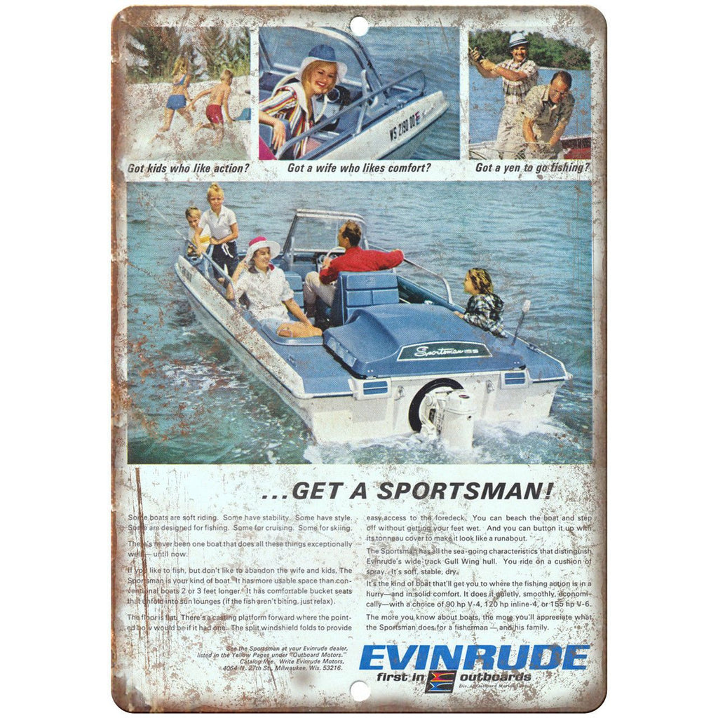 Evinrude Boat Outboard Motor Vintage Ad 10" x 7" Reproduction Metal Sign L56