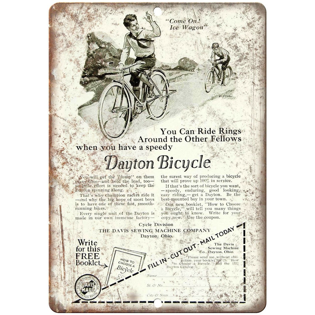 The Davis Sewing Machine Dayton Bicycles 10" x 7" Reproduction Metal Sign B315