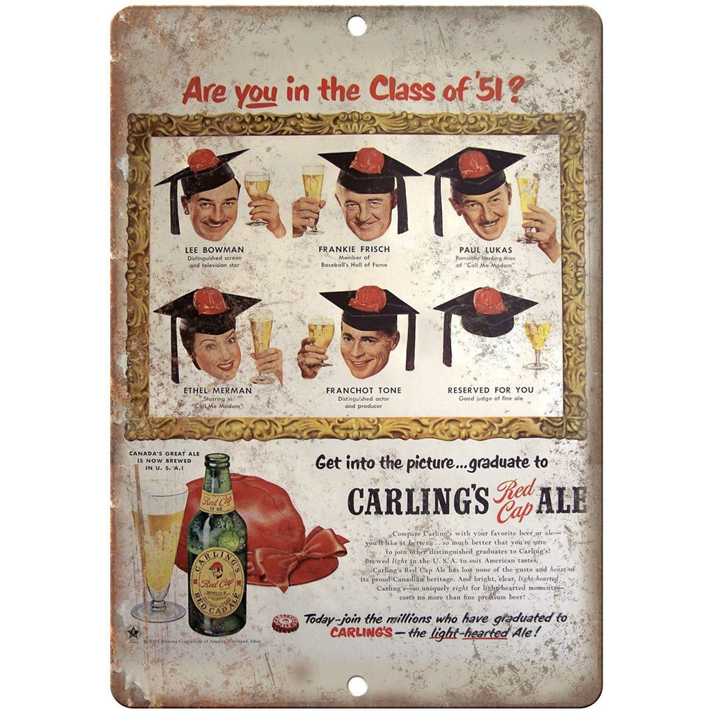 Carling's Red Cap Ale Vintage Beer Ad 10" x 7" Reproduction Metal Sign E390