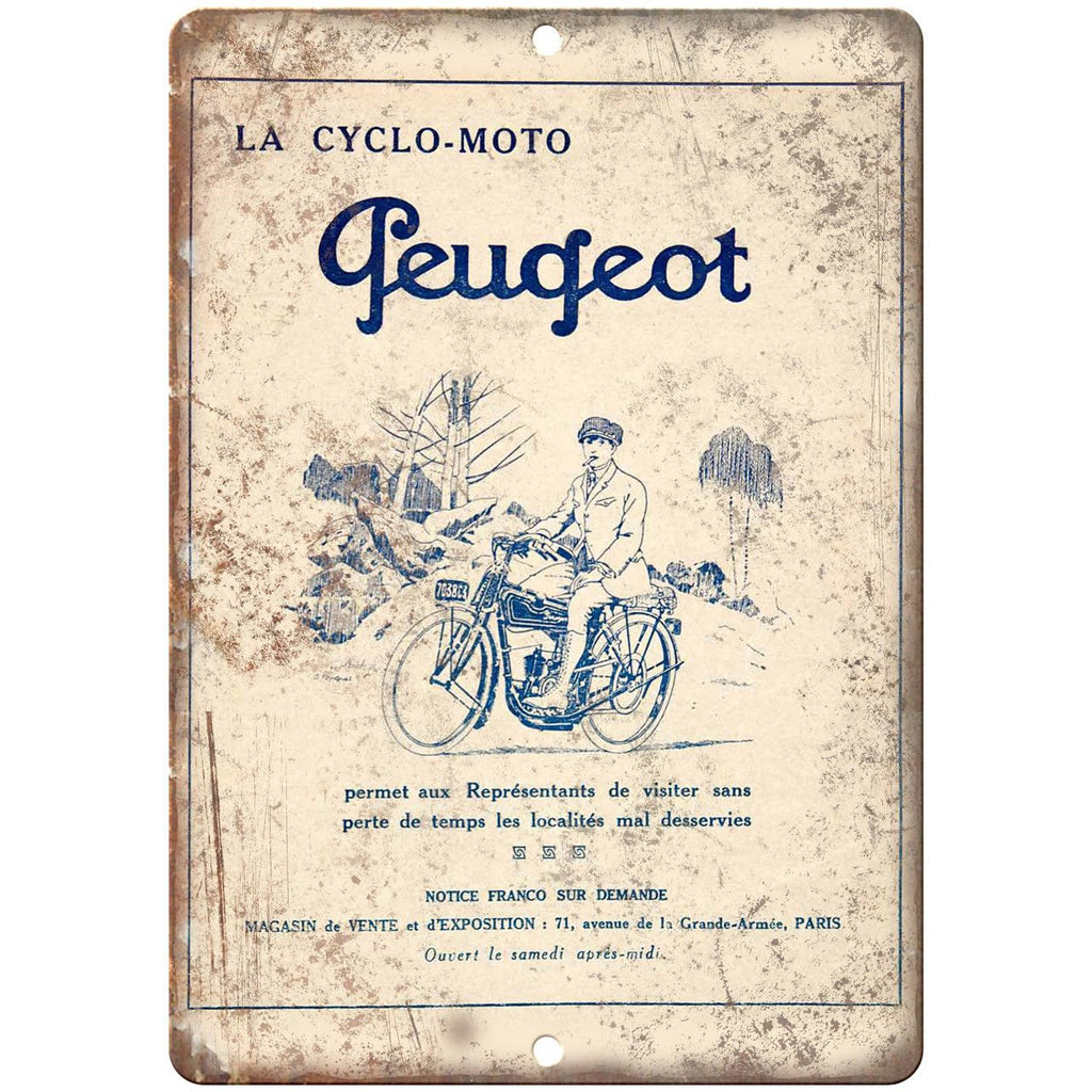 La Cyclo Moto Peugeot Vintage Bicycle Ad 10" x 7" Reproduction Metal Sign B366