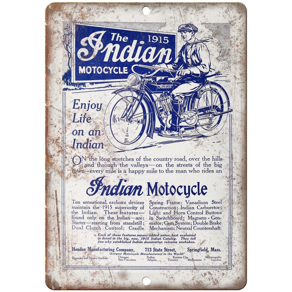 1915 Indian Motorcycle Dual Clutch Vintage Ad 10"X7" Reproduction Metal Sign F30