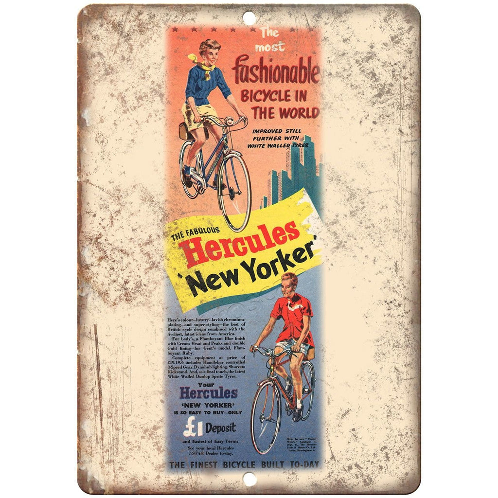 Hercules New Yorker Bicycle Vintage Ad 10" x 7" Reproduction Metal Sign B230