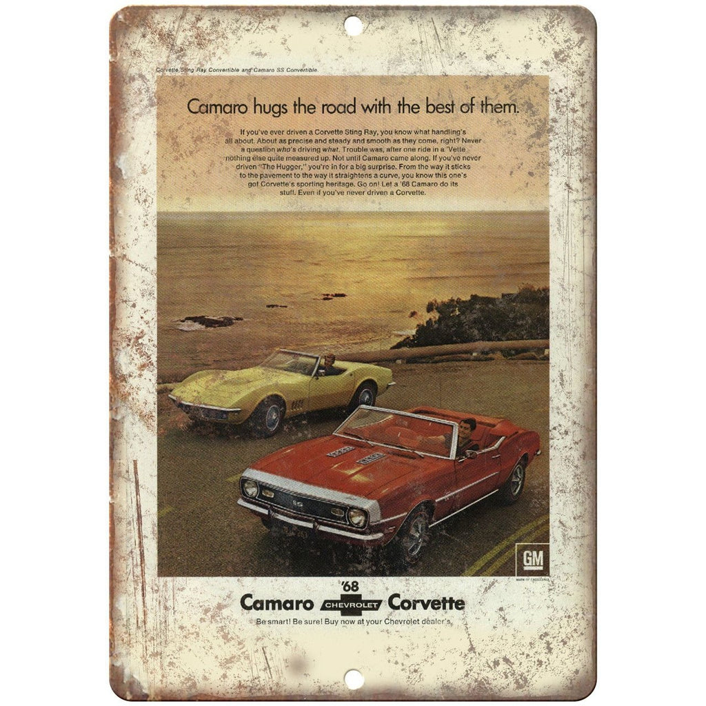 1968 Chevy Camaro Vintage Print Ad Retro Look 10" x 7" Reproduction Metal Sign
