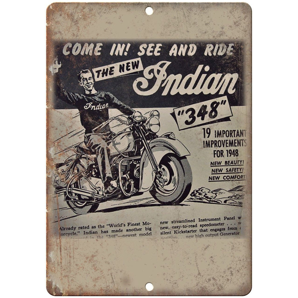 1948 Indian Motorcycle Flyer Ad Man Cave 10" X 7" Reproduction Metal Sign F32