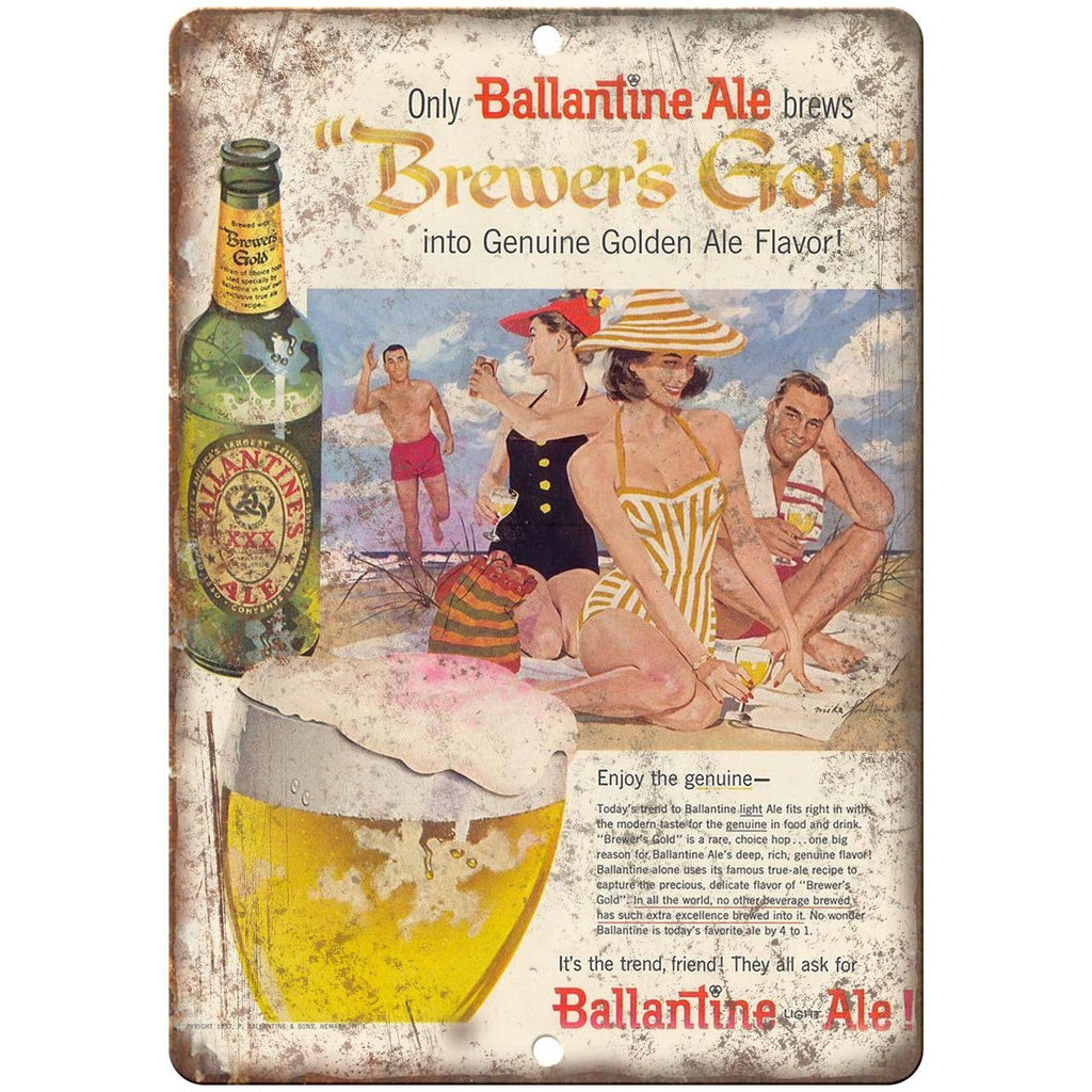 Ballantine Ale Brewer's Gold Vintage Beer 10" x 7" Reproduction Metal Sign E214