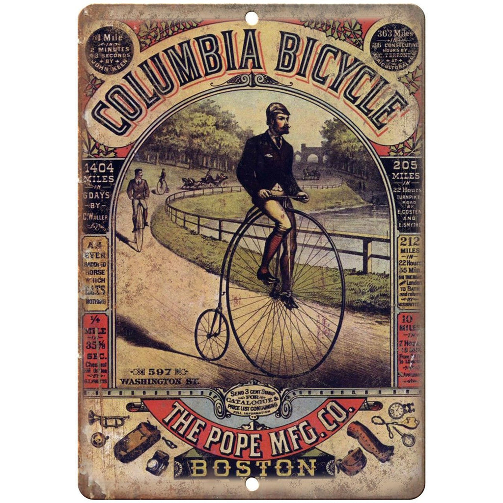 Columbia Bicycle Pope Mfg. Boston Vintage Ad 10"x7" Reproduction Metal Sign B223
