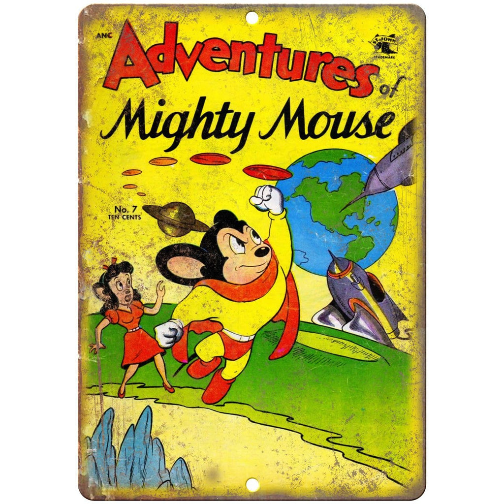 St. John Comic Adventures of Mighty Mouse 10" X 7" Reproduction Metal Sign J459
