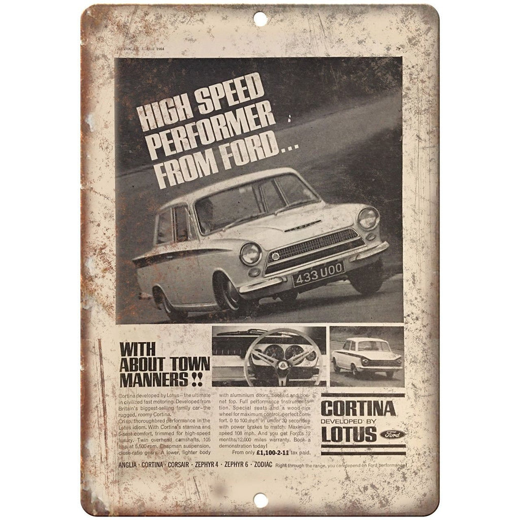 Ford Cortina by Lotus Britan Vintage Ad 10" x 7" Reproduction Metal Sign A34