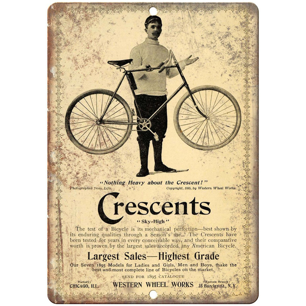 Crescents Sky High Bicycle Vintage Ad 10" x 7" Reproduction Metal Sign B379
