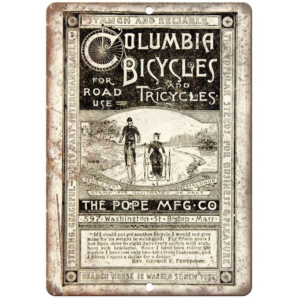 Columbia Bicycles and Tricycles Vintage Ad 10" x 7" Reproduction Metal Sign B319