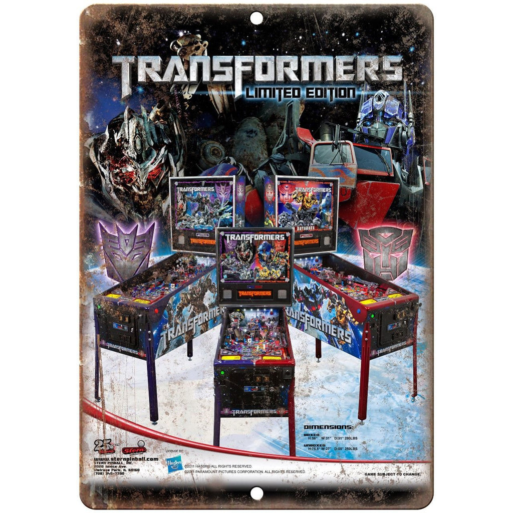 Transformers Limited Edition Pinball Machine 10"x7" Reproduction Metal Sign G201