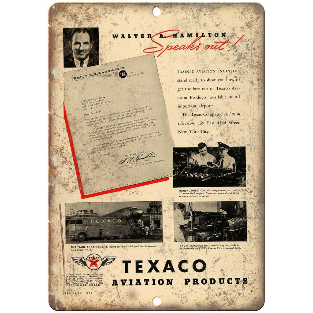 Texaco Aviation Products Motor Oil Ad 10" X 7" Reproduction Metal Sign A798