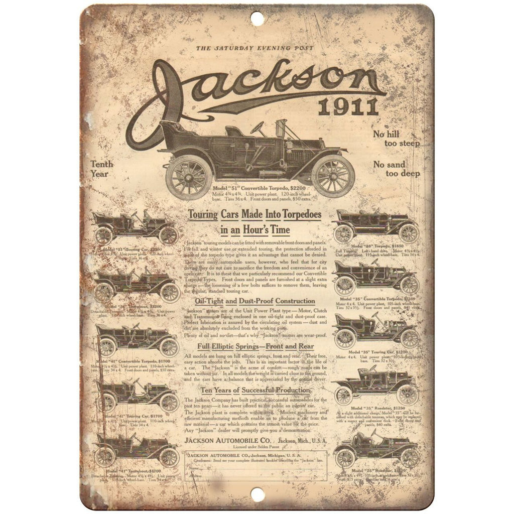 1911 - Jackson Automobile Company Vintage Ad - 10" x 7" Retro Metal Sign