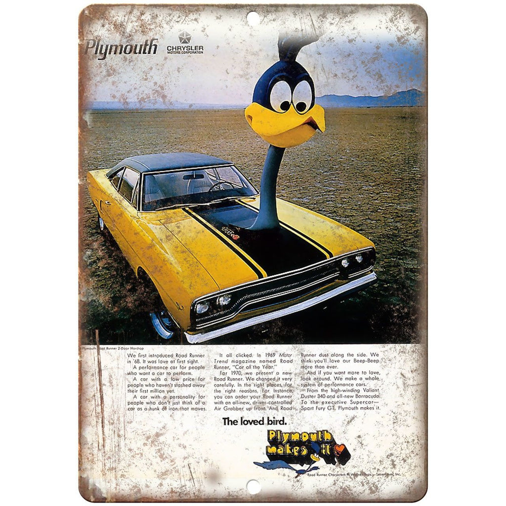 1970 Plymouth Road Runner Vintage Car Ad 10" x 7" Reproduction Metal Sign