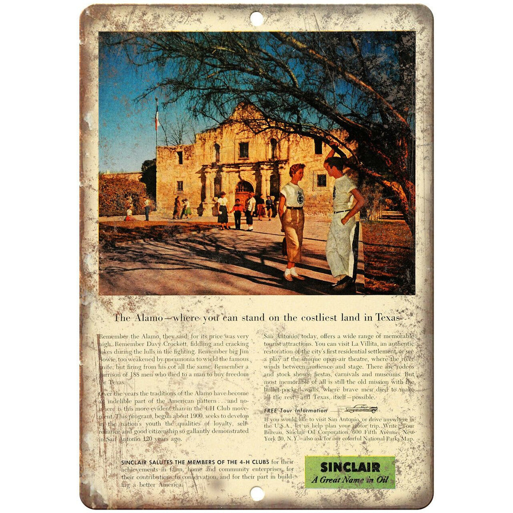 Sinclair The Alamo Motor Oil Vintage Ad 9" x 12" Reproduction Metal Sign A902