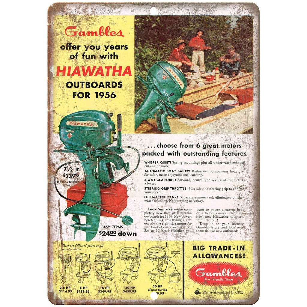 1956 Gables Outboards Hiawatha 10" x 7" reproduction metal sign