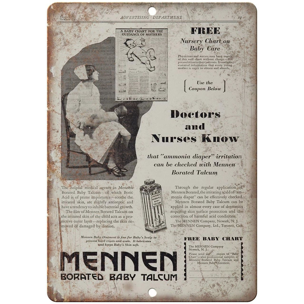 Mennen Baby Talcum Powder Vintage Ad 10" X 7" Reproduction Metal Sign ZF77