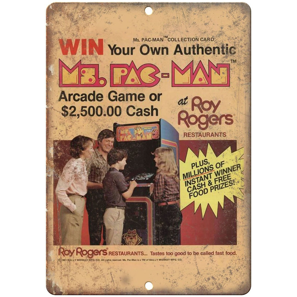 Pac-Man Arcade Game Roy Rogers 10" x 7" Retro Look Metal Sign