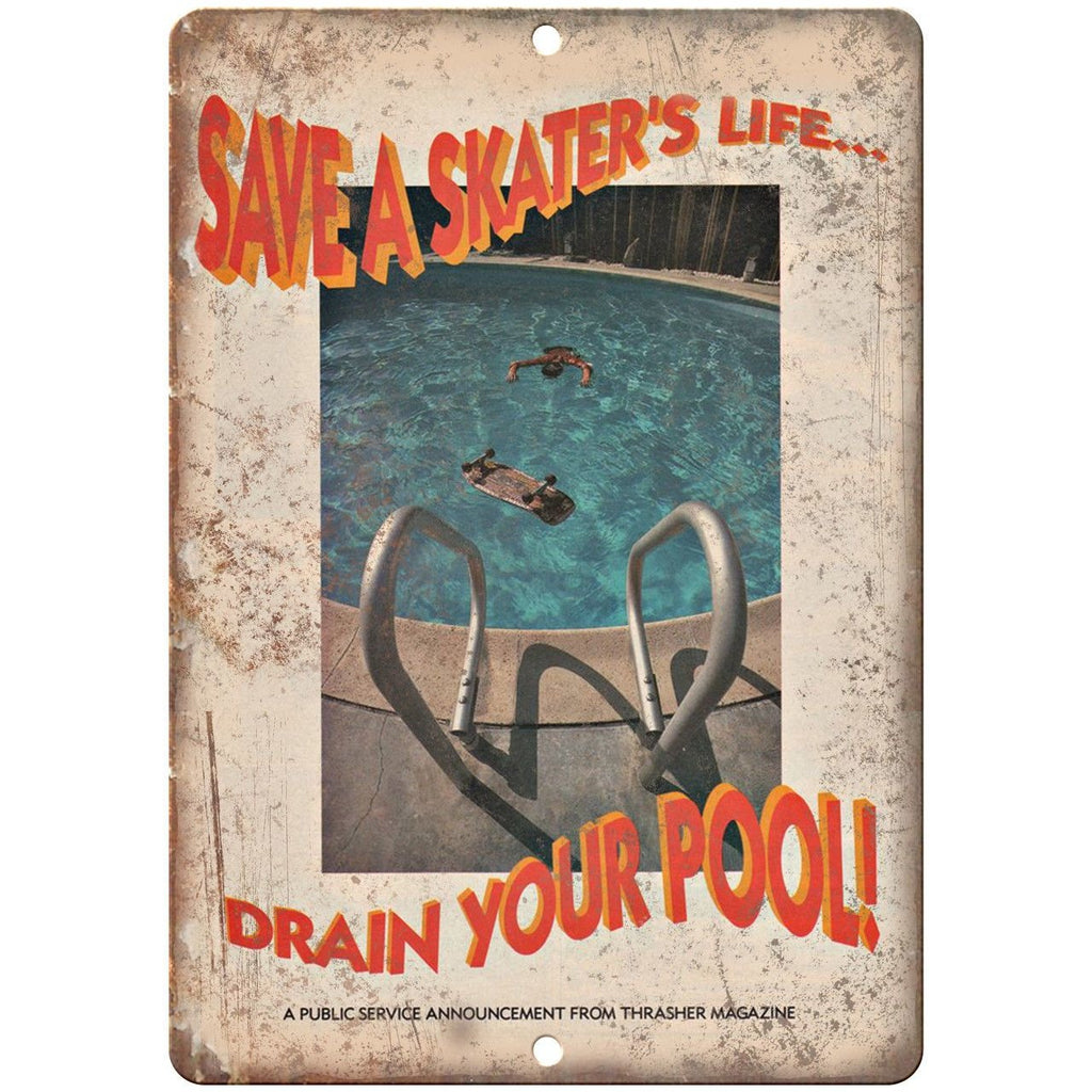 Thrasher Magazine Save A Sakters Life Pool 10" x 7" Reproduction Metal Sign