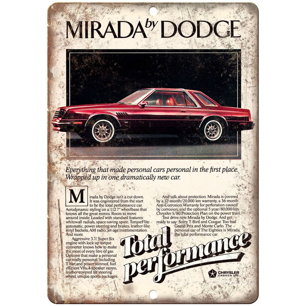 1980 Dodge Chrysler Miranda Vintage Ad 10" x 7" Reproduction Metal Sign