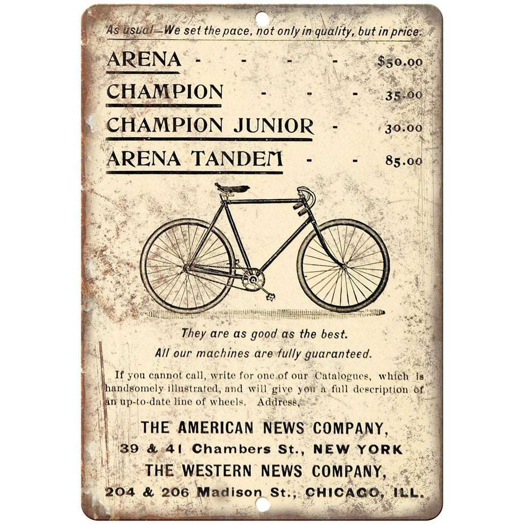 Arena Champion Bicycle Vintage Art Ad 10" x 7" Reproduction Metal Sign B439