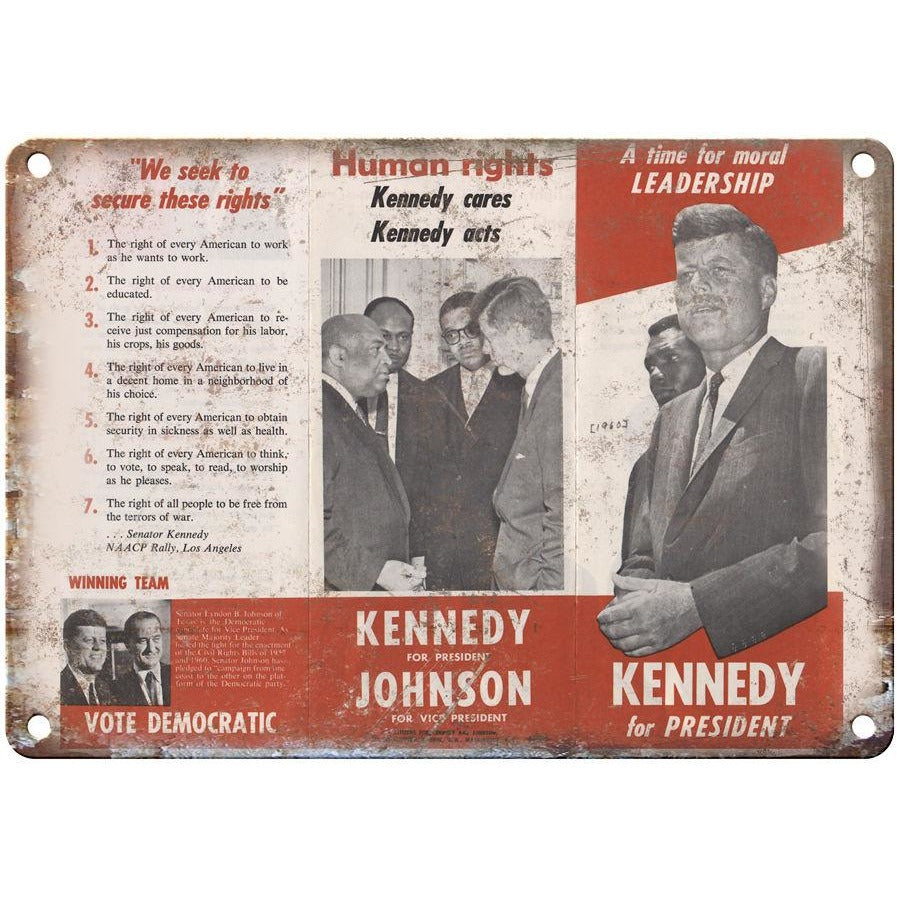 JFK John F. Kennedy Johnson for President Pamphlet 10" x 7" Retro Metal Sign