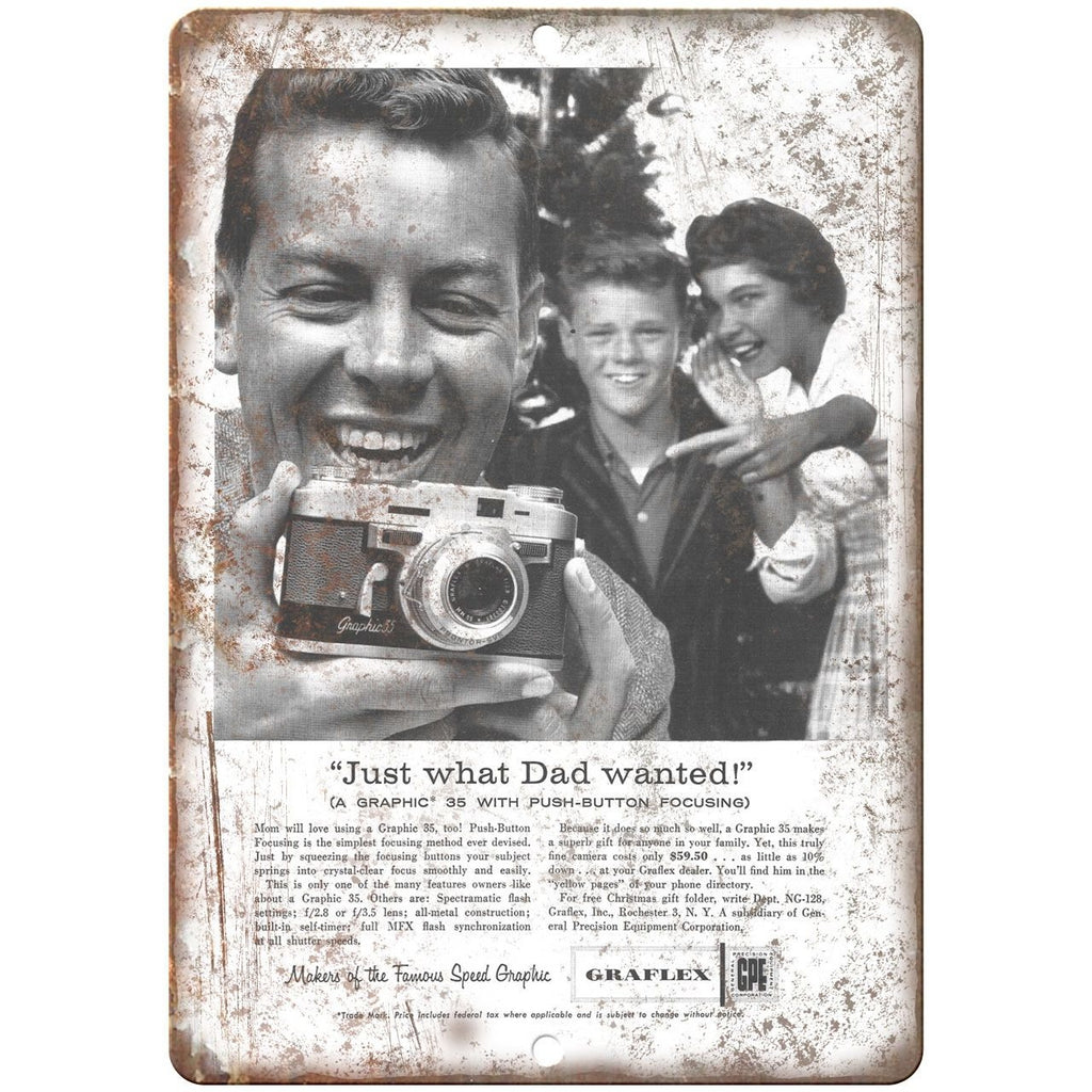 1956 - Eastman Kodak Graflex Film Camera Ad - 10" x 7" Retro Look Metal Sign