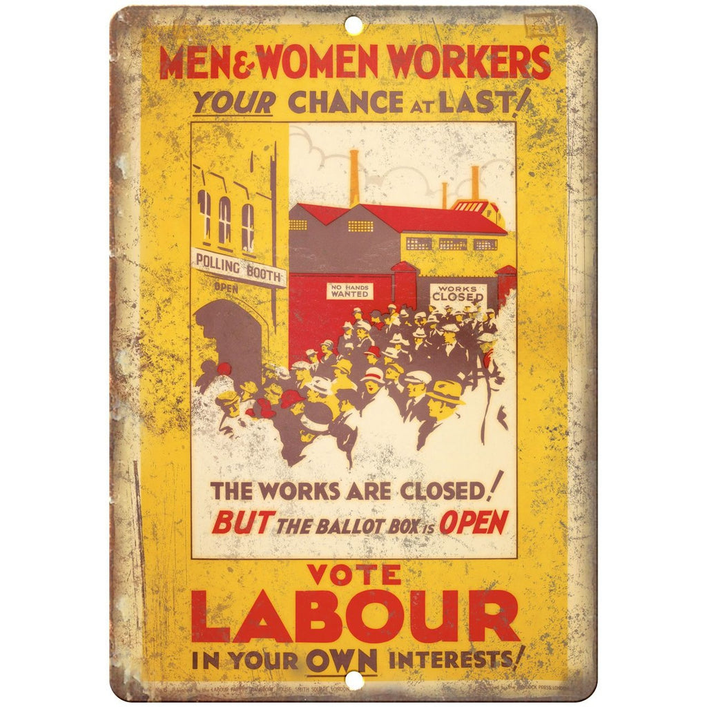 England London Vote Labour Party RARE Poster 10" x 7" Reproduction Metal Sign