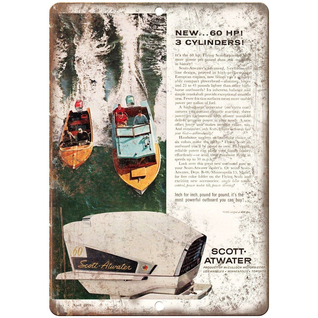 Scott Atwater Boat Vintgae Ad 10" x 7" Reproduction Metal Sign L87
