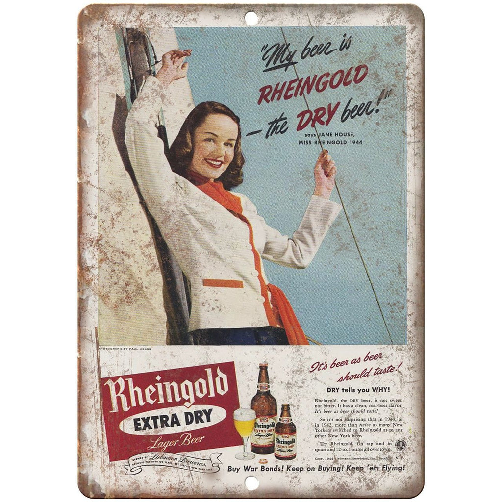 1944 Rheingold Extra Dry Jane House Ad 10" x 7" Reproduction Metal Sign E232