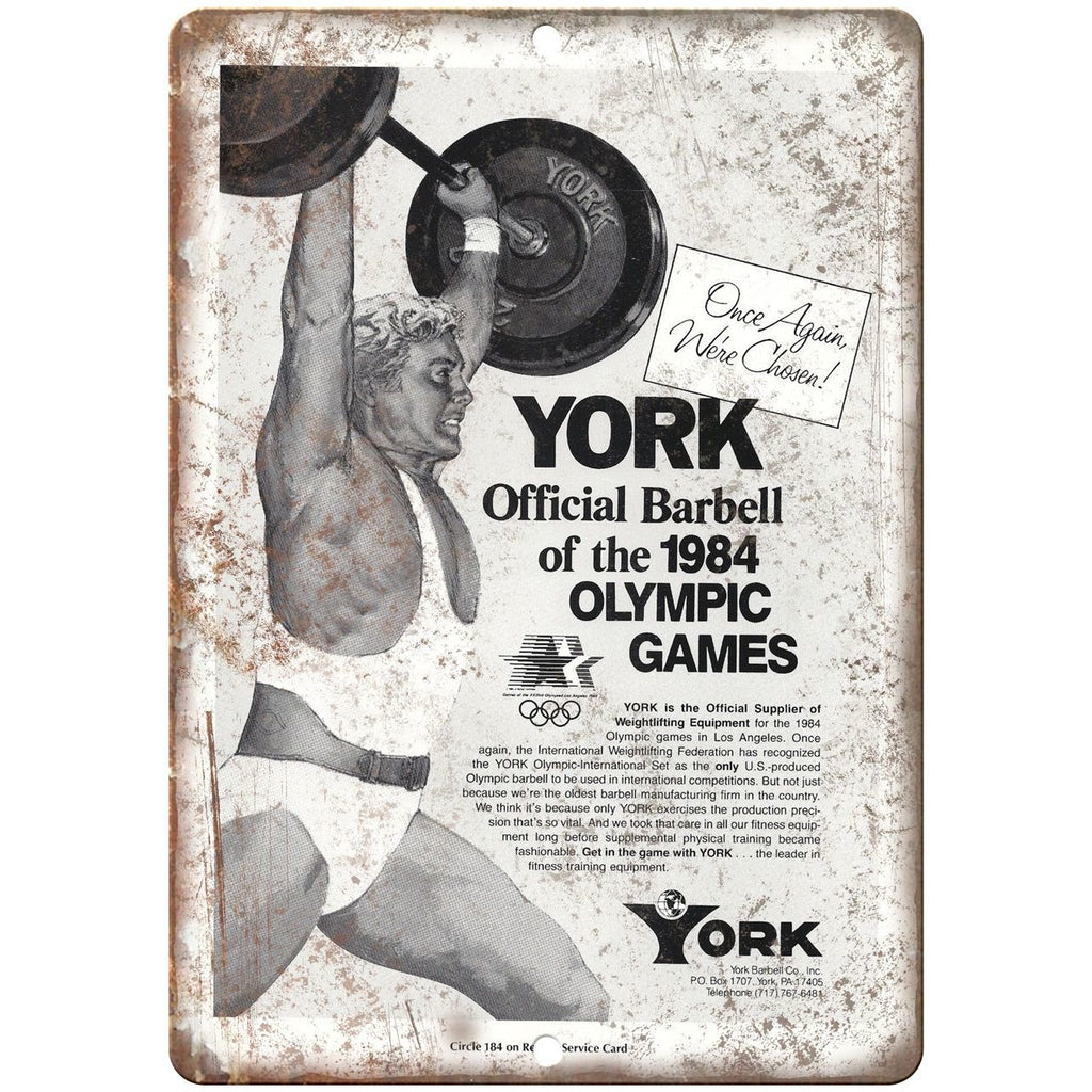 1984 York Barbell Home Gym Wall Art Rogue Fitness 10" x 7" Retro Look Metal Sign