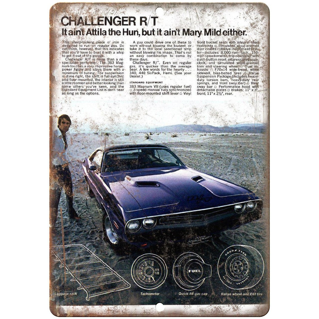 Dodge Challenger R/T Vintage Car Ad 9" x 12" Reproduction Metal Sign A243