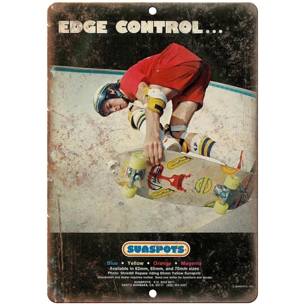 Sunspots Wheels Edge Control Skateboard Ad - 10" x 7" Reproduction Metal Sign
