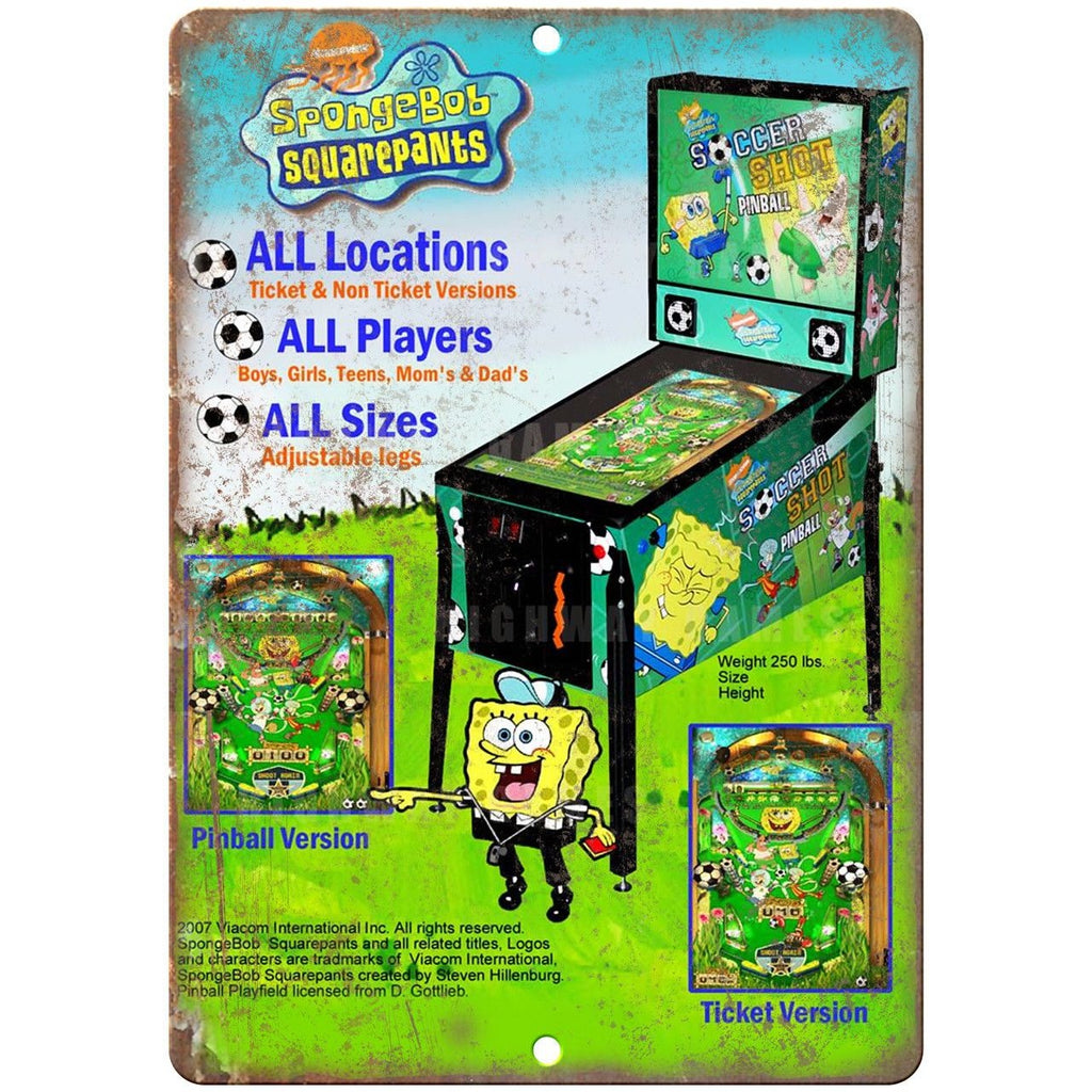 SpongeBob Pinball Machine Ad 10" x 7" Reproduction Metal Sign G205