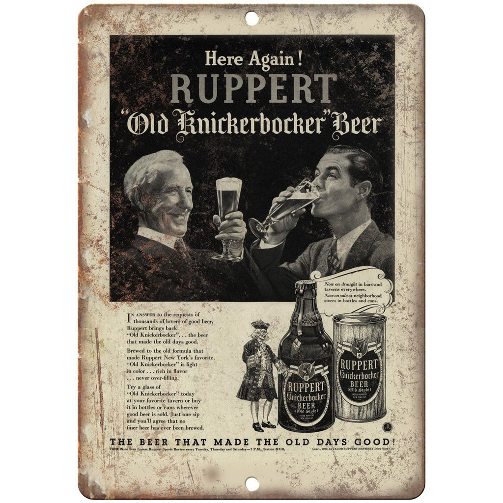 Ruppert Old Knickerbocker Beer Vintage Ad 10" x 7" Reproduction Metal Sign E368