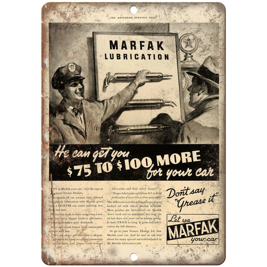 Texaco Marfak Lubrication Gasoline Ad 10" X 7" Reproduction Metal Sign A827