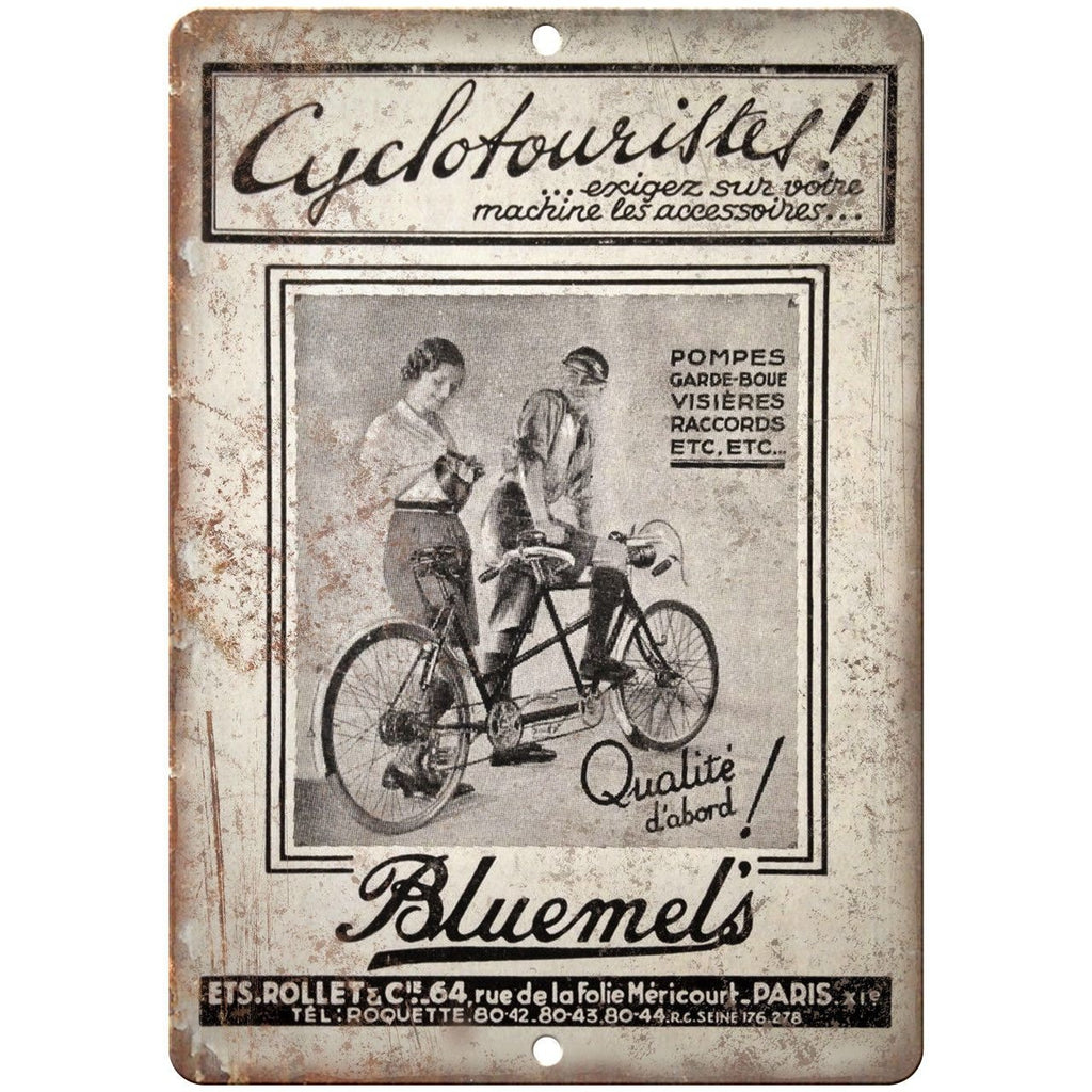 Bluemels Cyclotouriste Vintage Ad 10" x 7" Reproduction Metal Sign B209