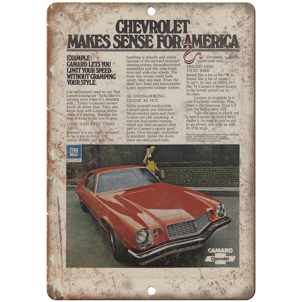 Chevrolet Chevy Camaro Advertisment Retro Look 10" x 7" Reproduction Metal Sign