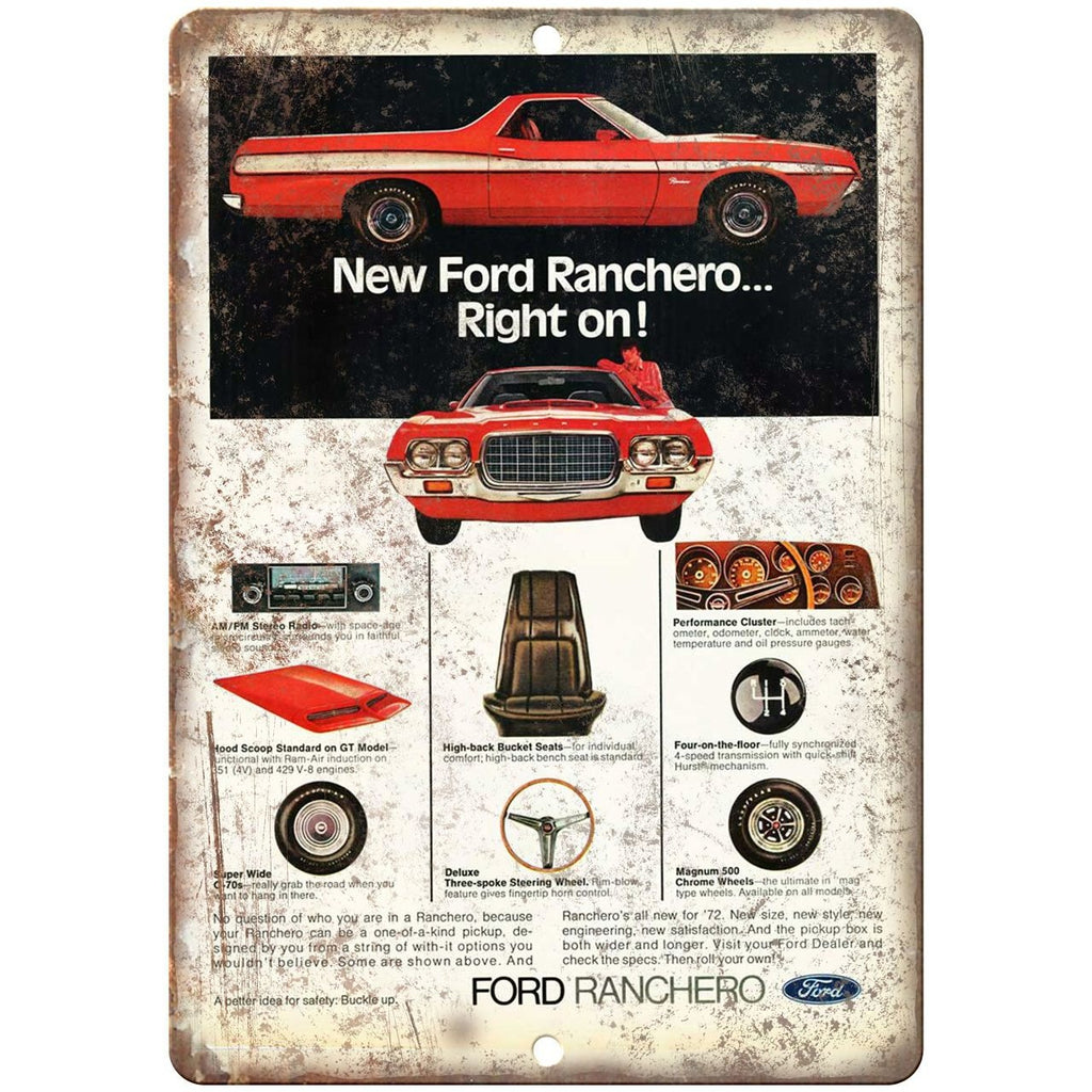 Ford Ranchero Vintage Ad 10" x 7" Reproduction Metal Sign