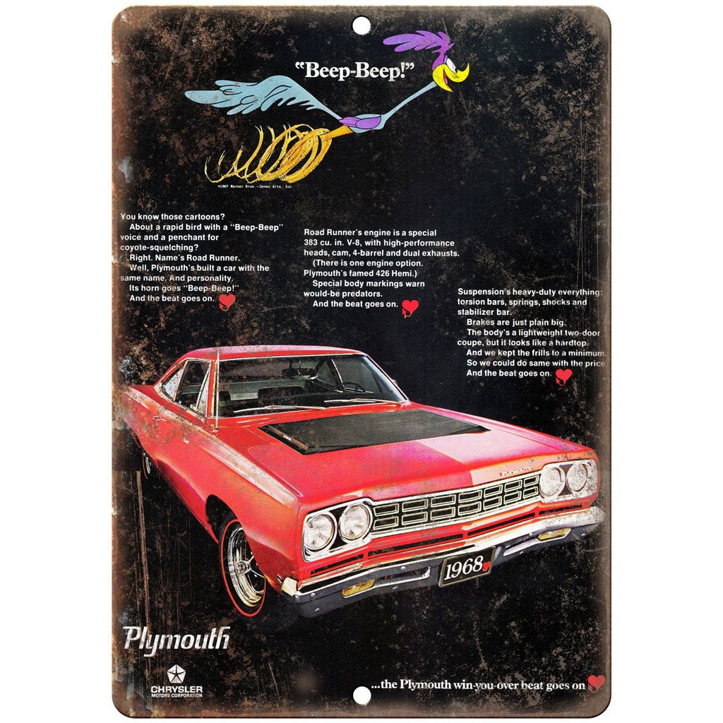1968 Plymouth Road Runner 10" x 7" Vintage Look Reproduction
