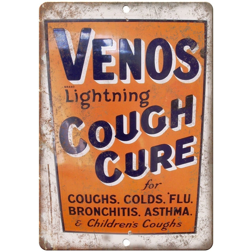 Venos Cough Cure Porcelain Look Reproduction Metal Sign U130