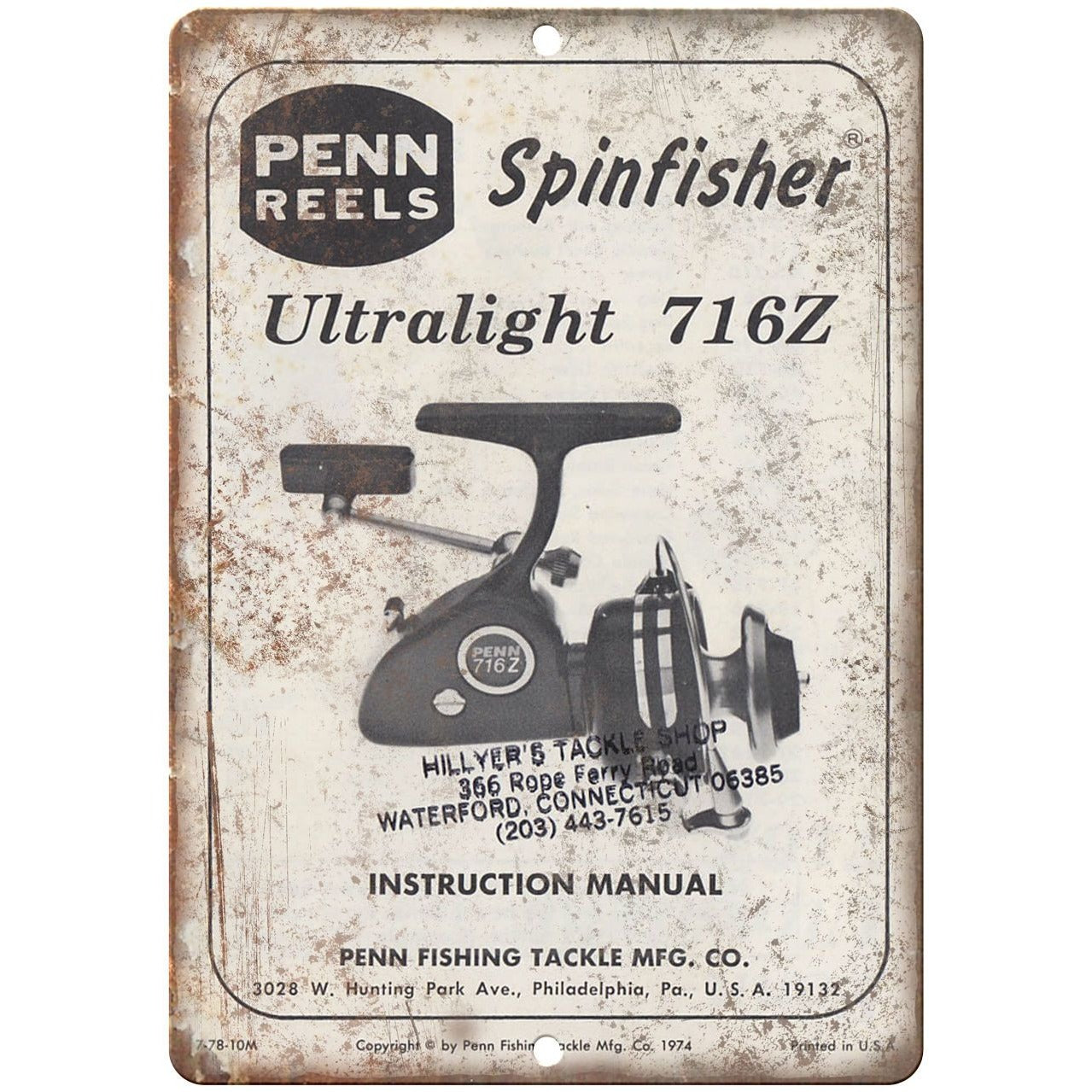 1974 Penn Reels Spinfisher Fishing Reel 10 x 7 reproduction metal sign