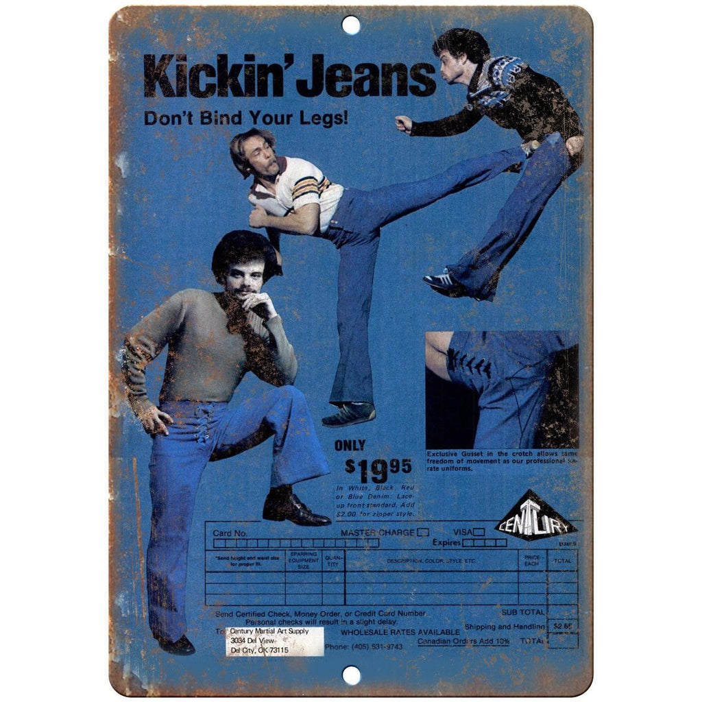Kickin Jeans Karate Century Martial Arts 10" x 7" Reproduction Metal Sign X66