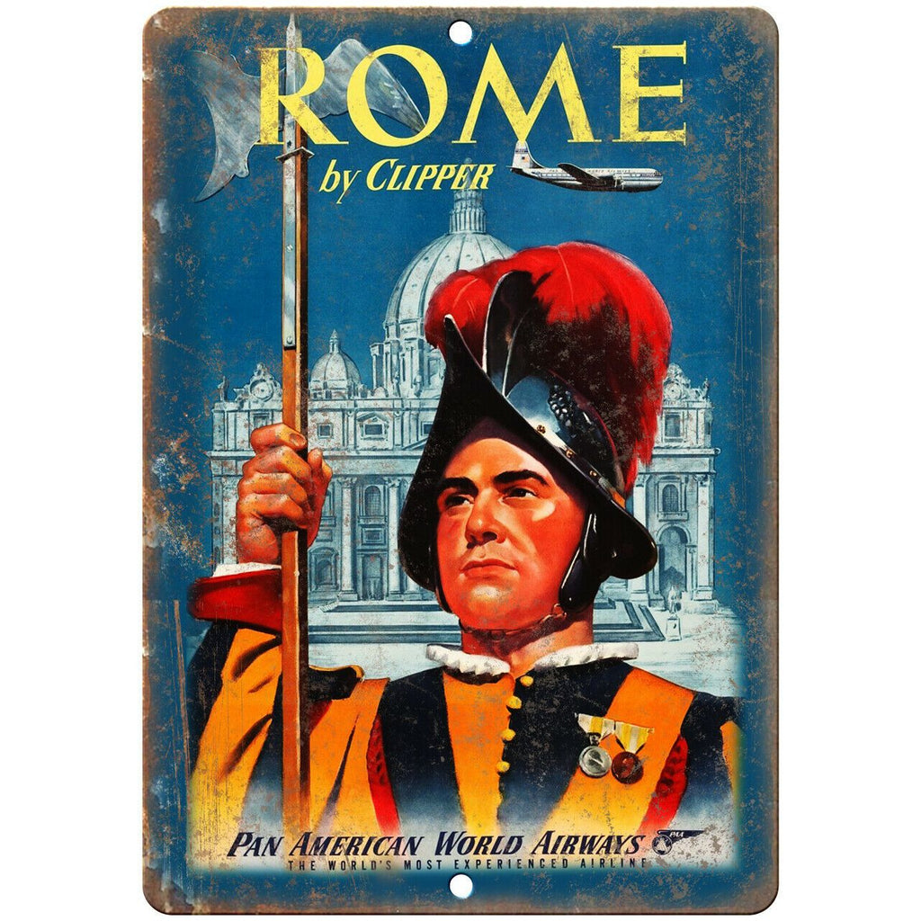 Rome Italy Clipper Airline Travel Poster 10" x 7" Reproduction Metal Sign T06