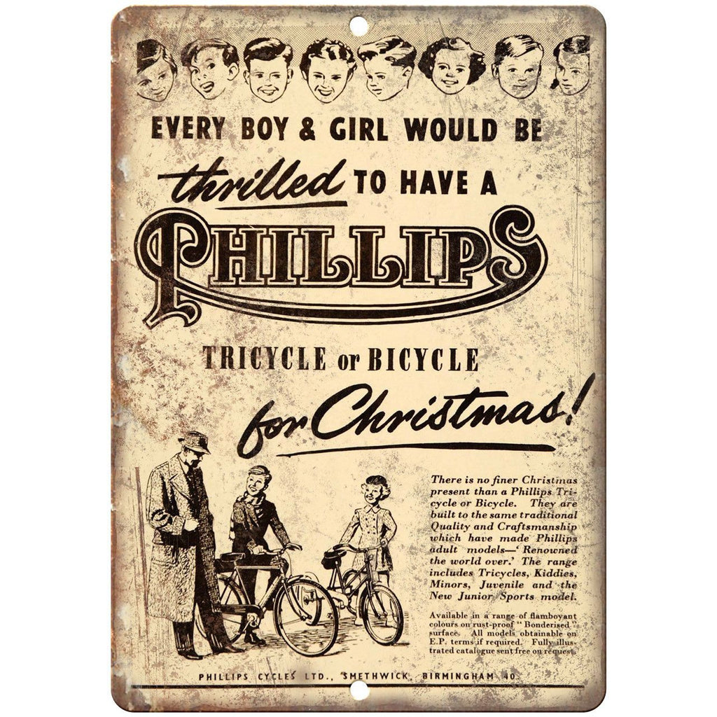 Phillips Bicycles Vintage Art Ad 10" x 7" Reproduction Metal Sign B402