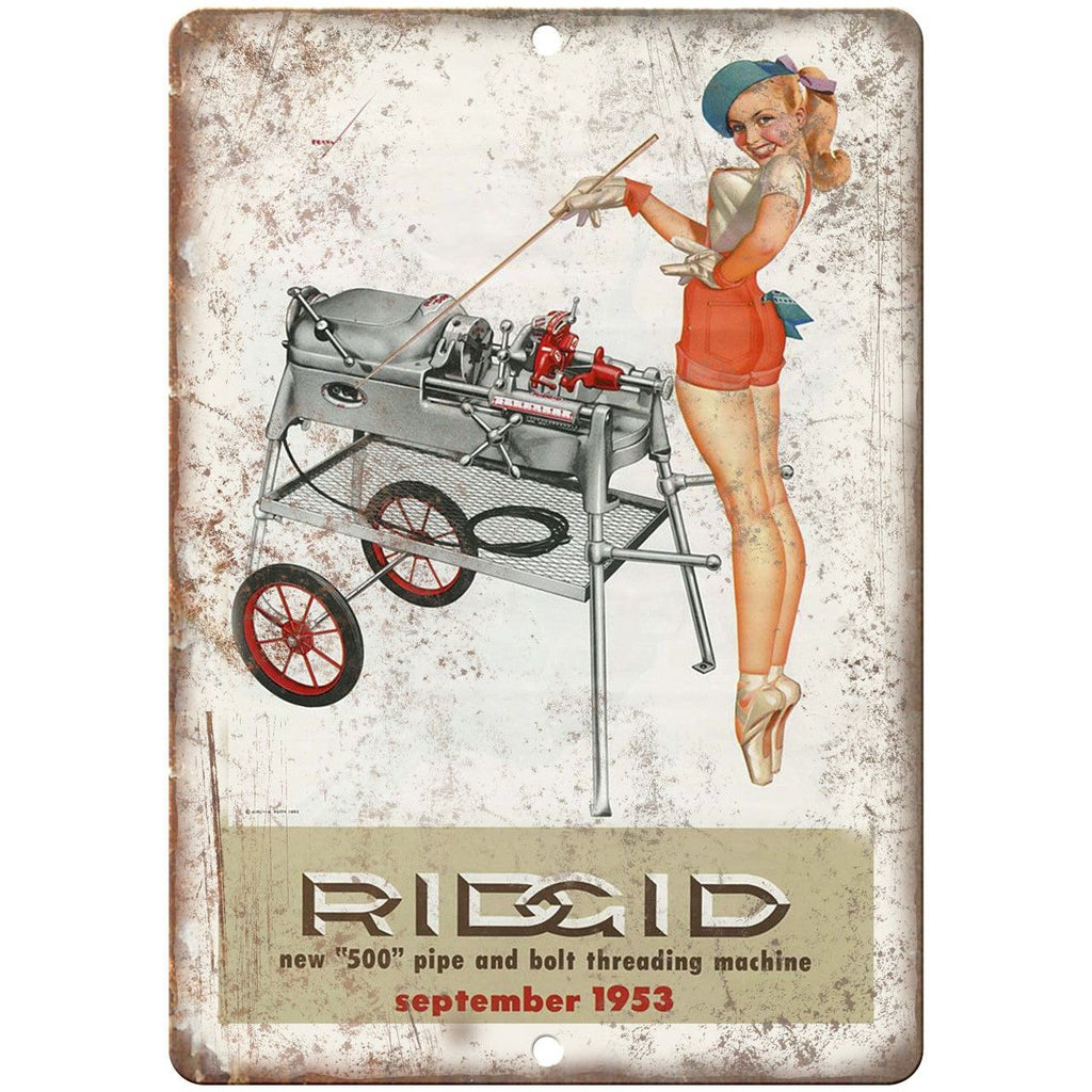 1953 Ridgid Pipe and Belt Threading Machine Ad - 10" x 7" Retro Look Metal Sign