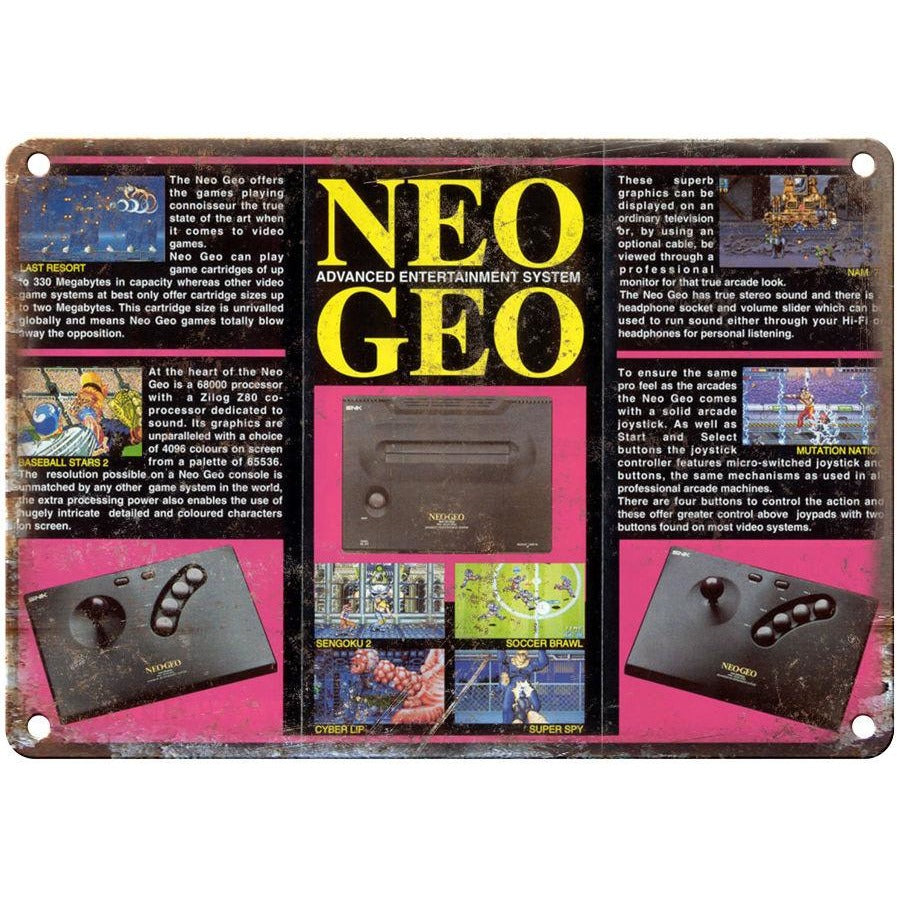 Neo Geo Entertainment System 10" x 7" reproduction metal sign